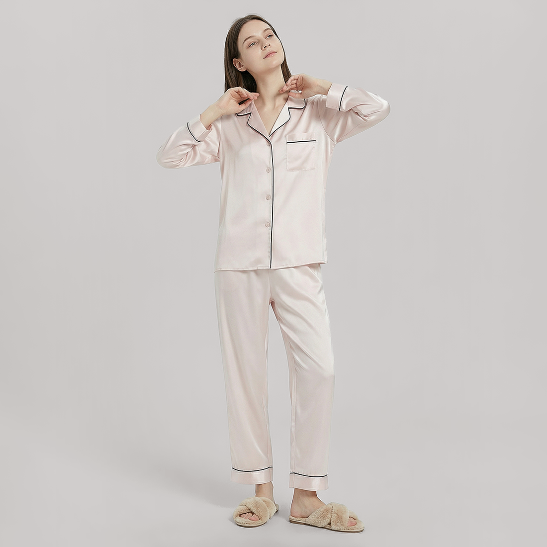 100% Mulberry Silk Long Sleeve Pajama Set（16mm） - Nomee