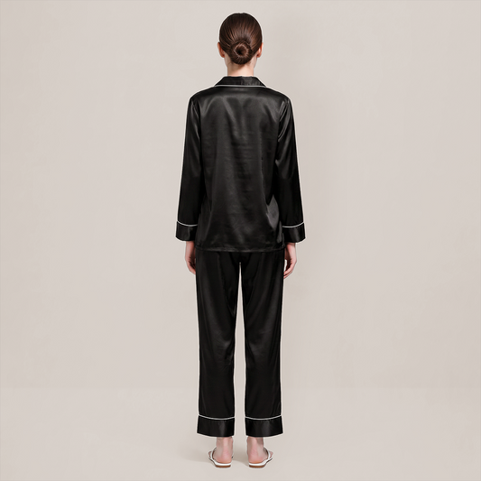 100% Mulberry Silk V-Neck Long Sleeve Pajama Set 25mm - Nomee