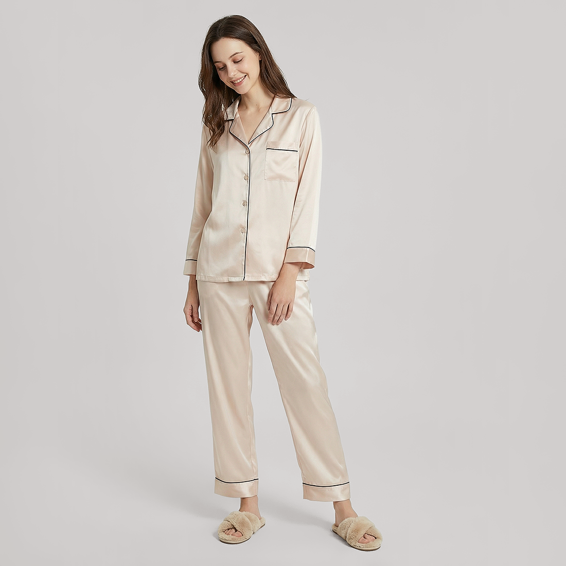 100% Mulberry Silk Long Sleeve Pajama Set（16mm） - Nomee