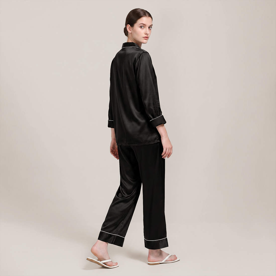 100% Mulberry Silk V-Neck Long Sleeve Pajama Set 25mm - Nomee