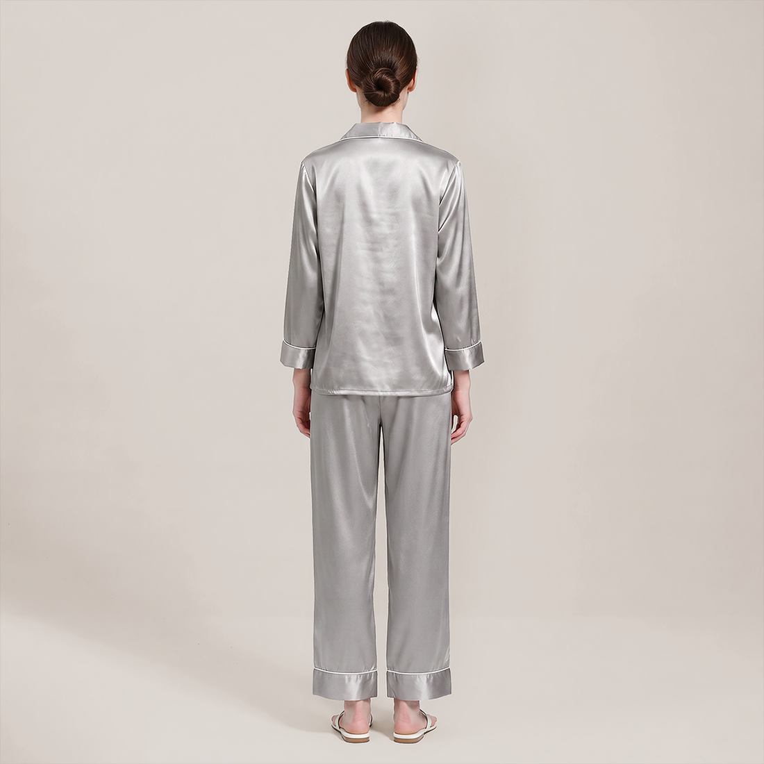 100% Mulberry Silk V-Neck Long Sleeve Pajama Set 25mm - Nomee