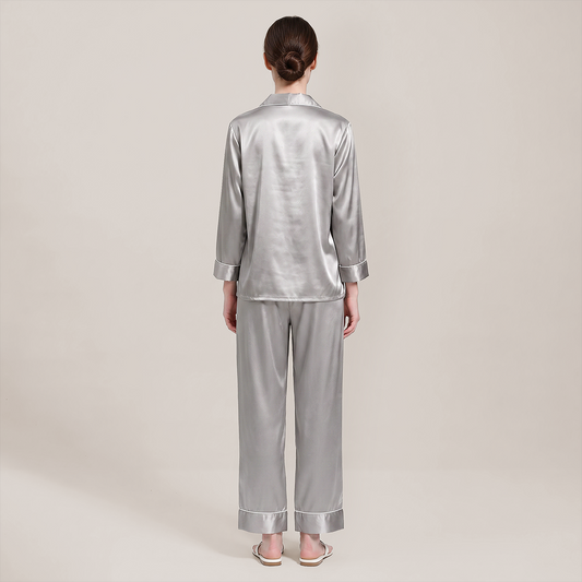 100% Mulberry Silk V-Neck Long Sleeve Pajama Set 25mm - Nomee