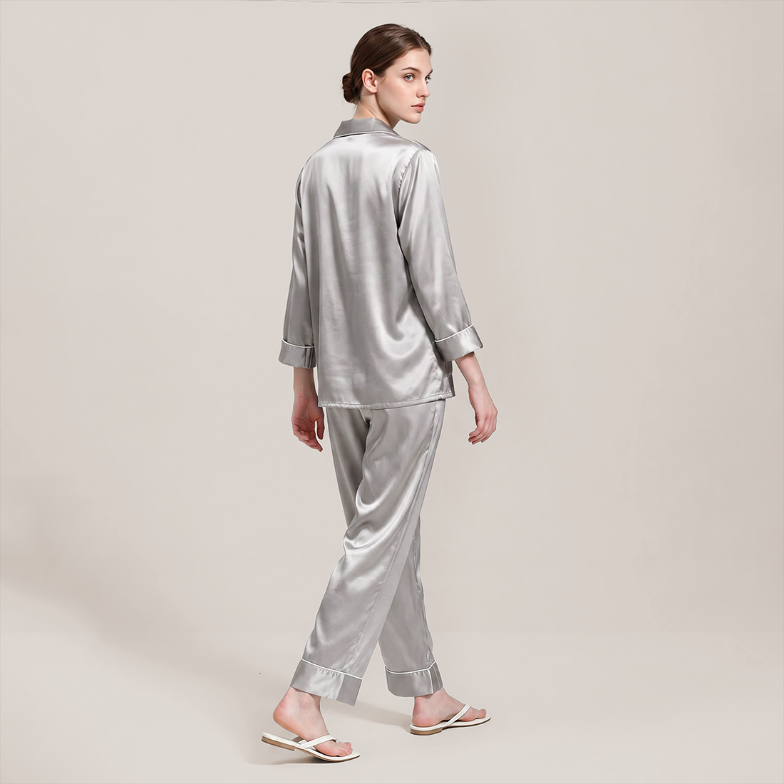 100% Mulberry Silk V-Neck Long Sleeve Pajama Set 25mm - Nomee