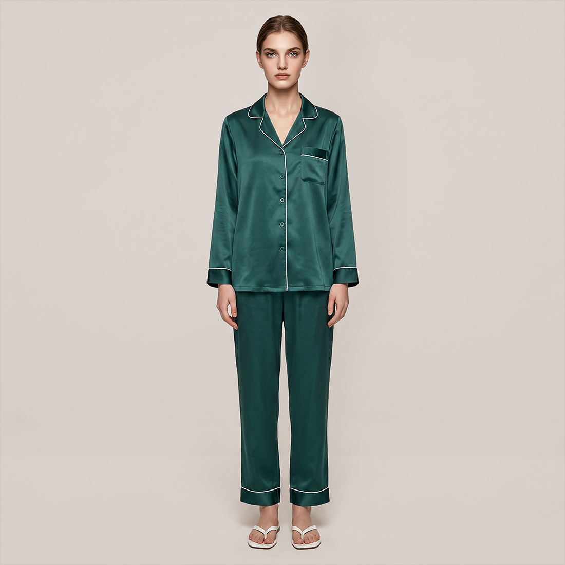 100% Mulberry Silk V-Neck Long Sleeve Pajama Set 25mm - Nomee