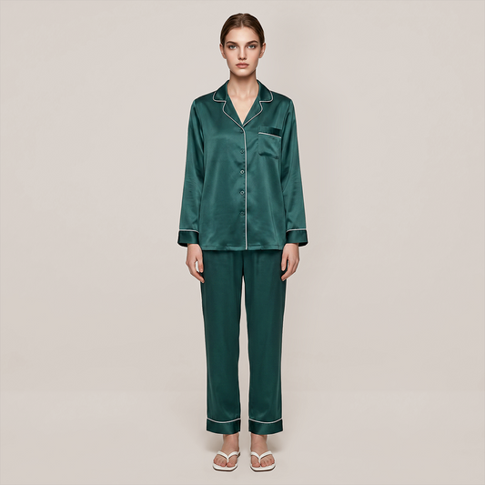 100% Mulberry Silk V-Neck Long Sleeve Pajama Set 25mm - Nomee