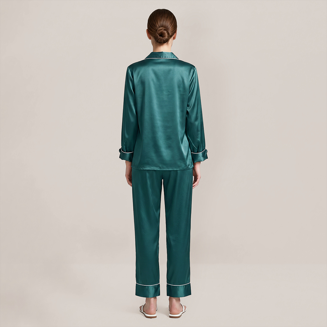 100% Mulberry Silk V-Neck Long Sleeve Pajama Set 25mm - Nomee
