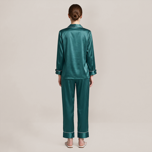 100% Mulberry Silk V-Neck Long Sleeve Pajama Set 25mm - Nomee