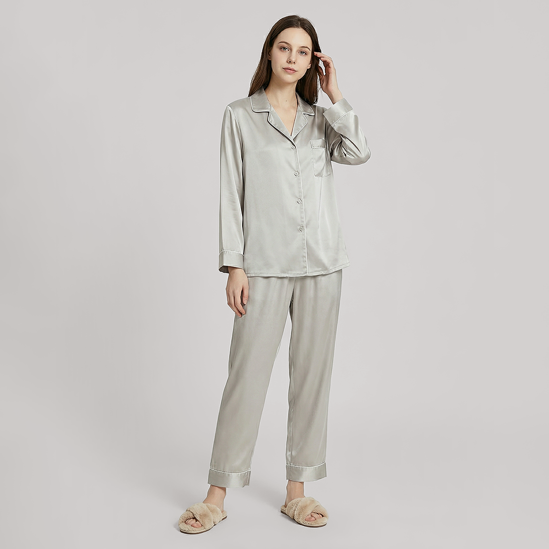 100% Mulberry Silk Long Sleeve Pajama Set（16mm） - Nomee