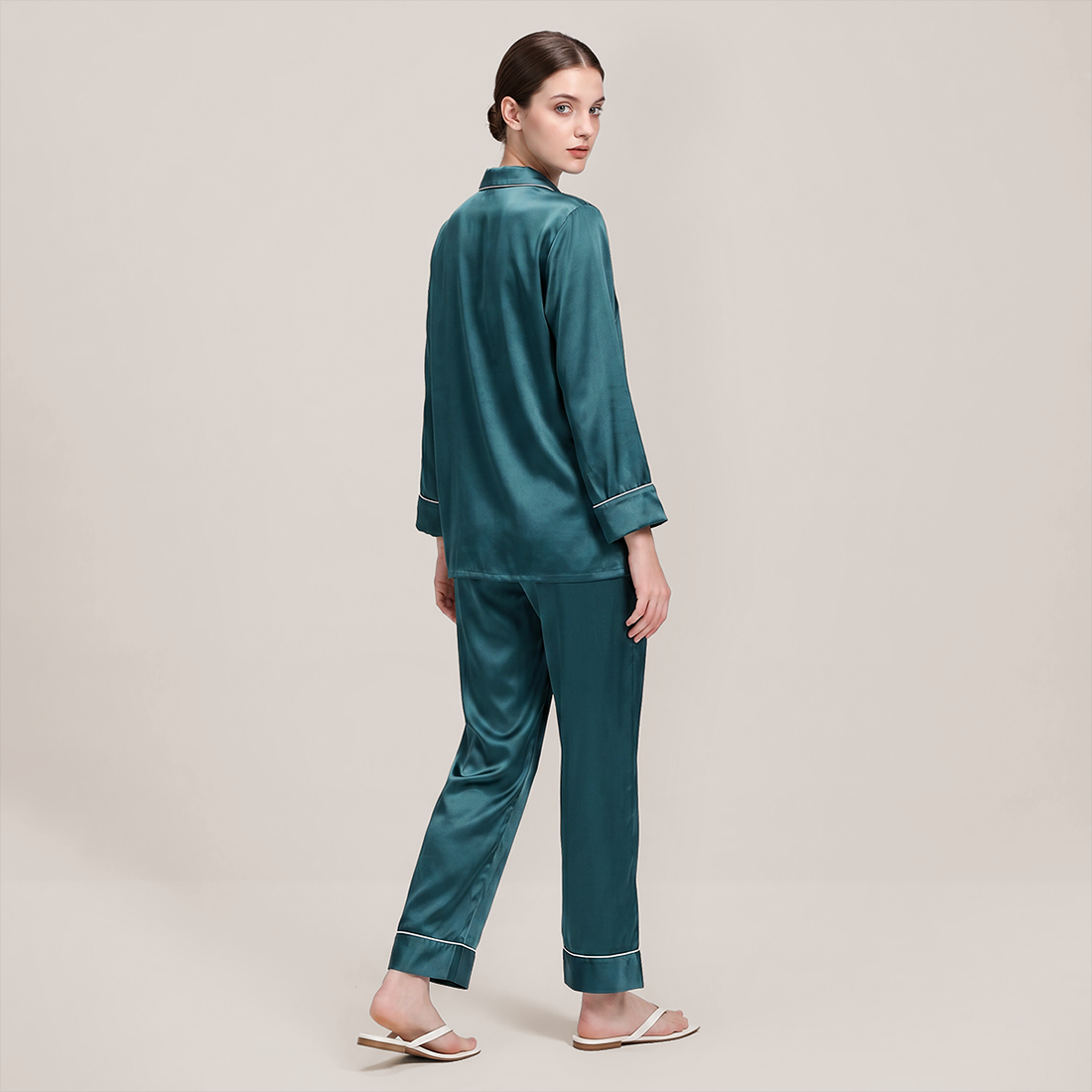 100% Mulberry Silk V-Neck Long Sleeve Pajama Set 25mm - Nomee