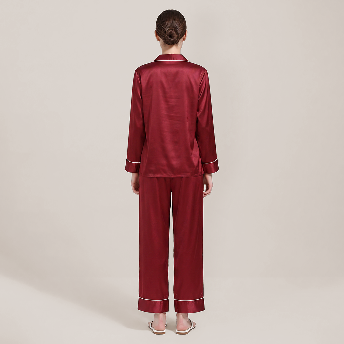 100% Mulberry Silk V-Neck Long Sleeve Pajama Set 25mm - Nomee