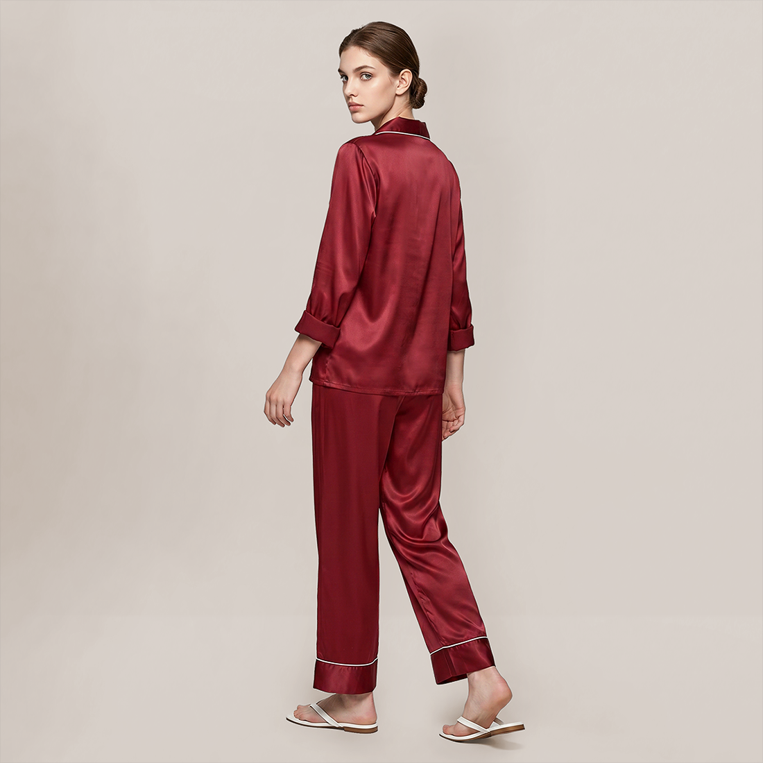 100% Mulberry Silk V-Neck Long Sleeve Pajama Set 25mm - Nomee