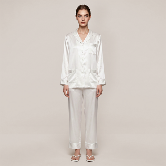 100% Mulberry Silk V-Neck Long Sleeve Pajama Set 25mm - Nomee