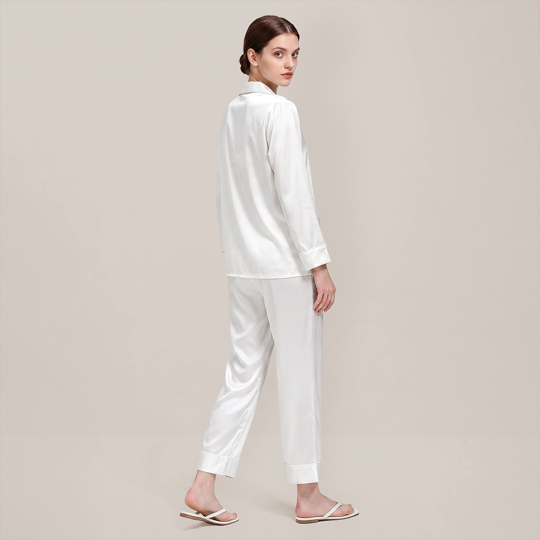 100% Mulberry Silk V-Neck Long Sleeve Pajama Set 25mm - Nomee
