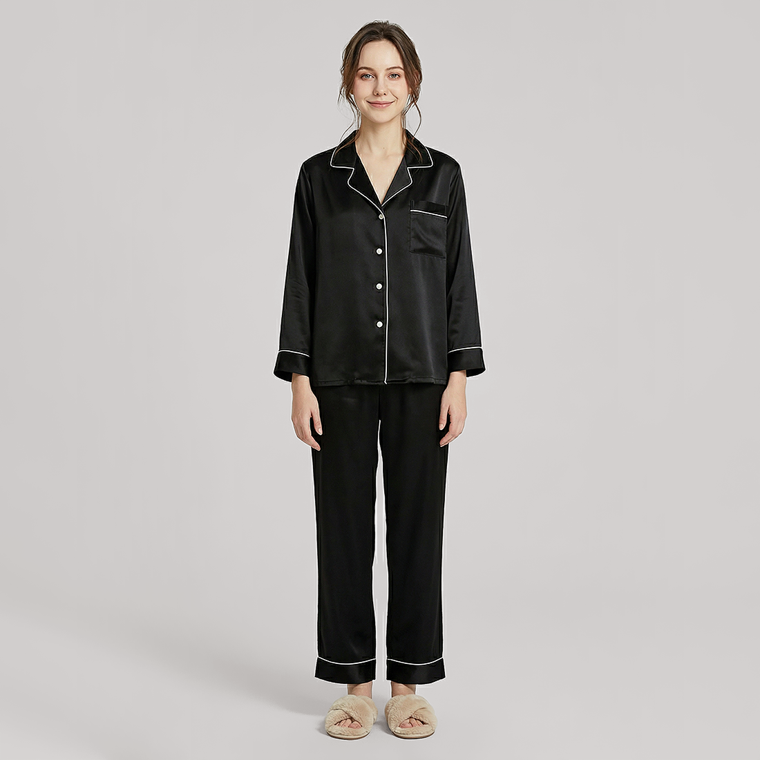 100% Mulberry Silk Long Sleeve Pajama Set（16mm） - Nomee