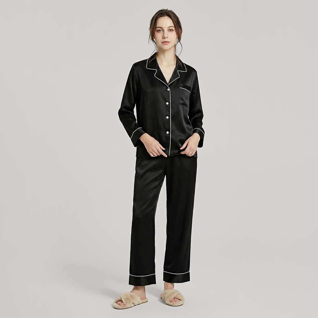 100% Mulberry Silk Long Sleeve Pajama Set（16mm） - Nomee