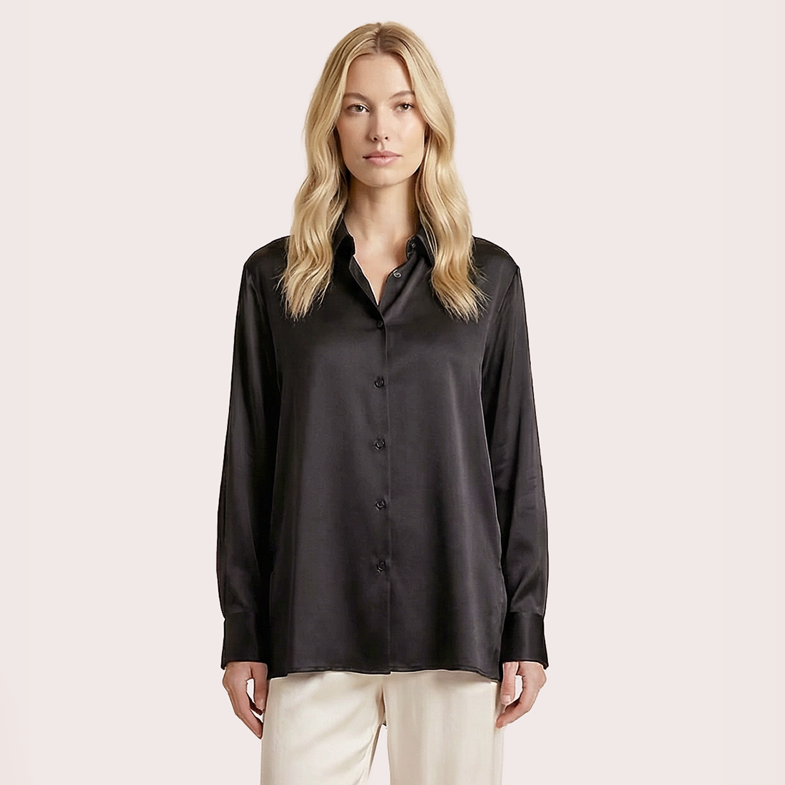 Silk V-neck long sleeved shirt-Nomee