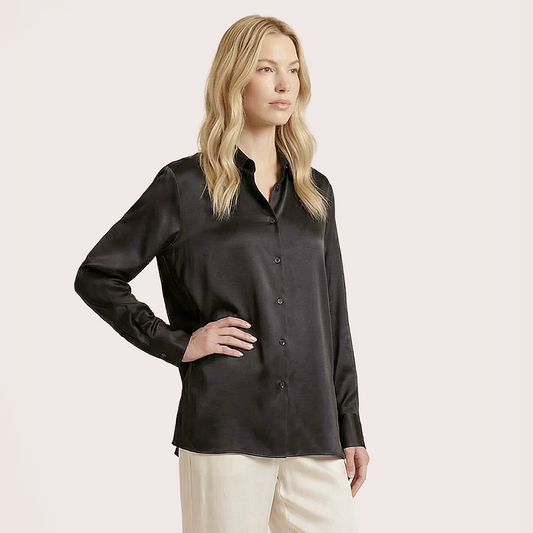 Silk V-neck long sleeved shirt-Nomee