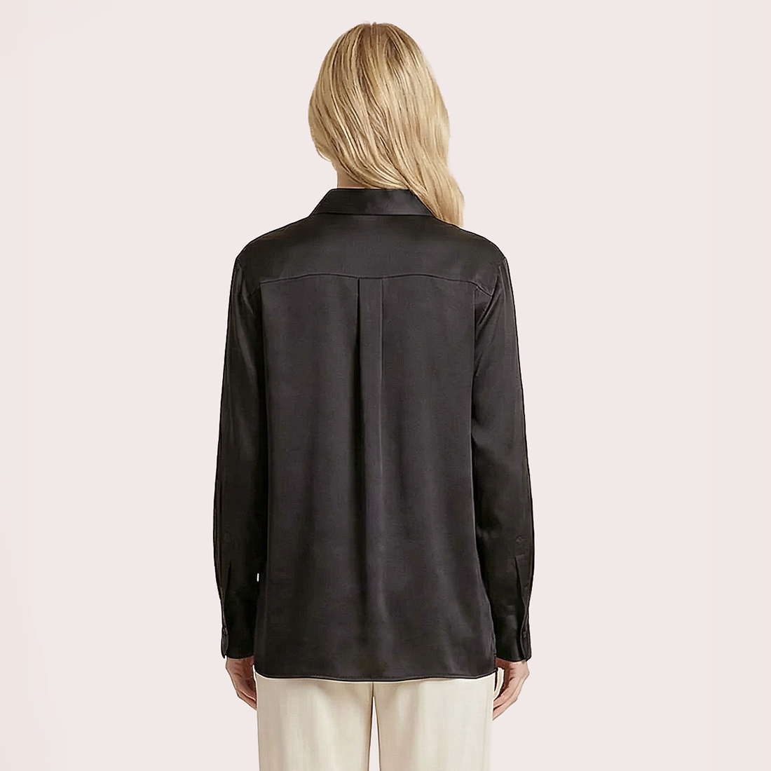 Silk V-neck long sleeved shirt-Nomee