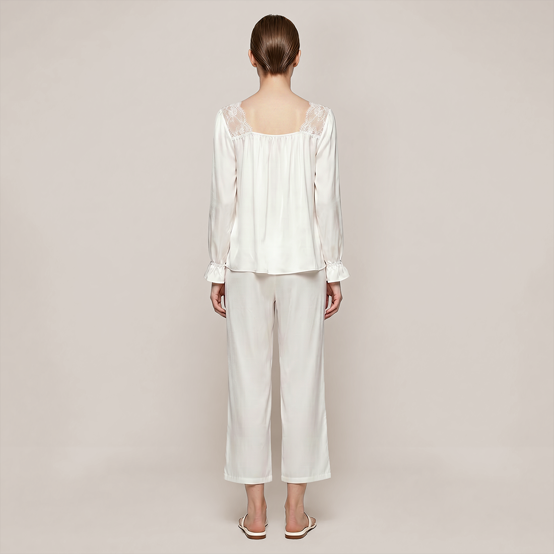 100% Mulberry Silk Square Neck Long Sleeve Pajama Set - Nomee
