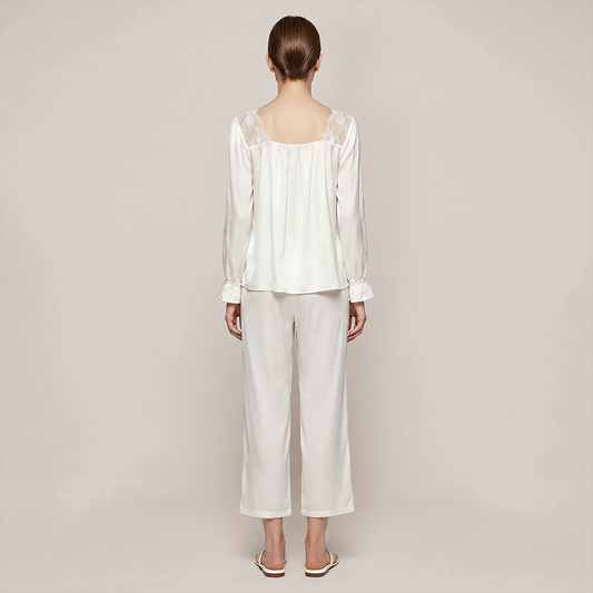 100% Mulberry Silk Square Neck Long Sleeve Pajama Set - Nomee