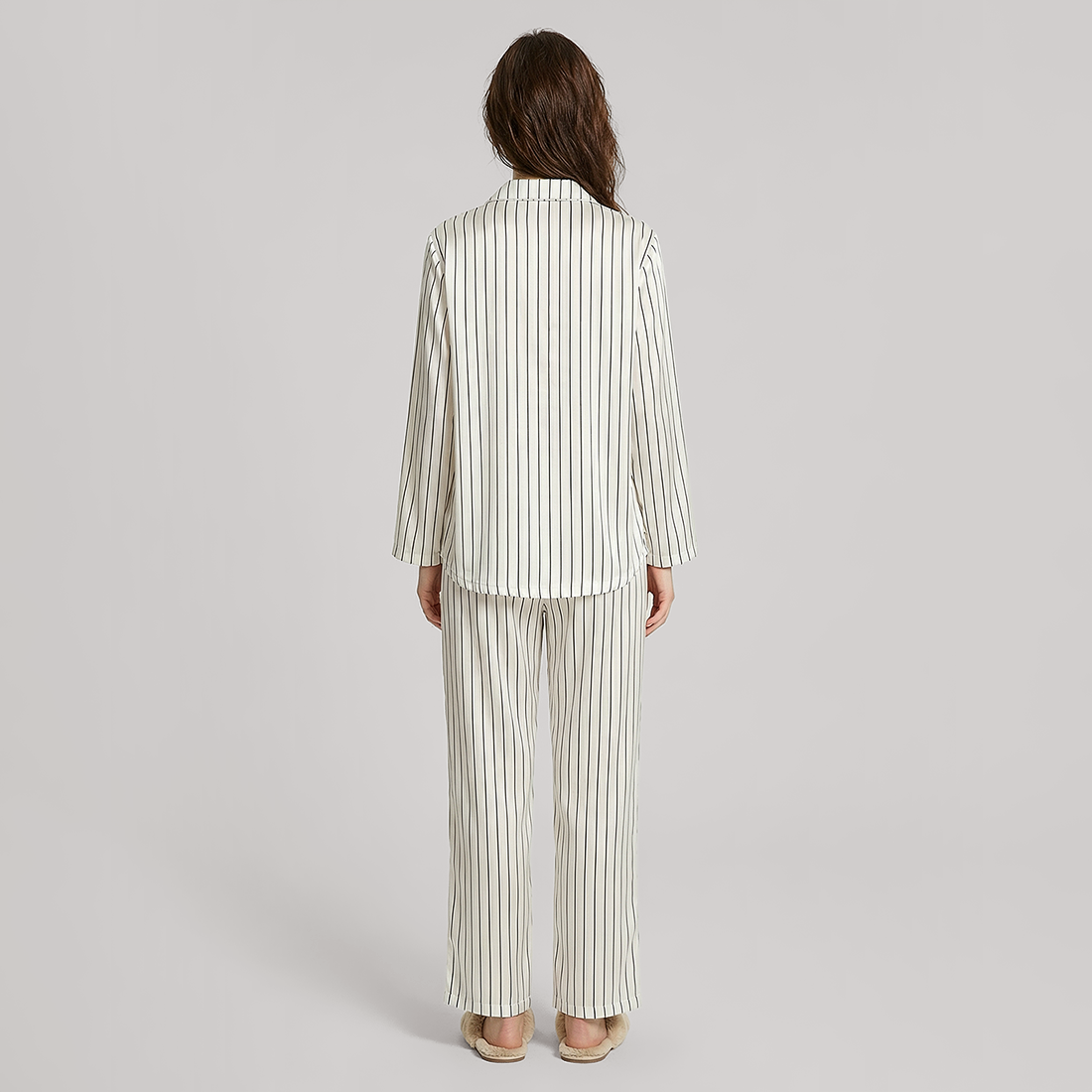 19 Momme Women‘s Silk Pajama Set - Long Sleeve Stripe Print - Nomee