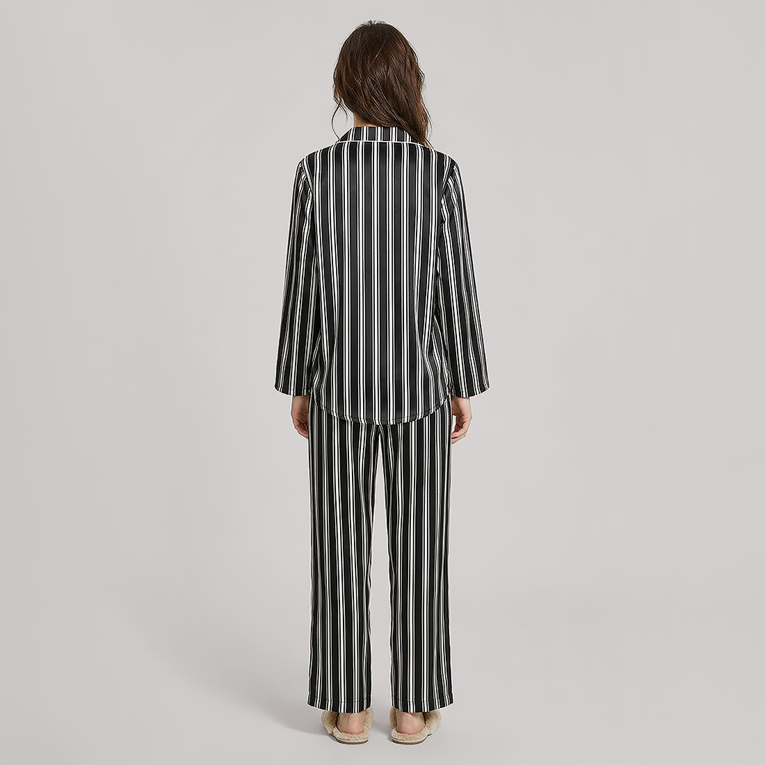 19 Momme Women‘s Silk Pajama Set - Long Sleeve Stripe Print - Nomee