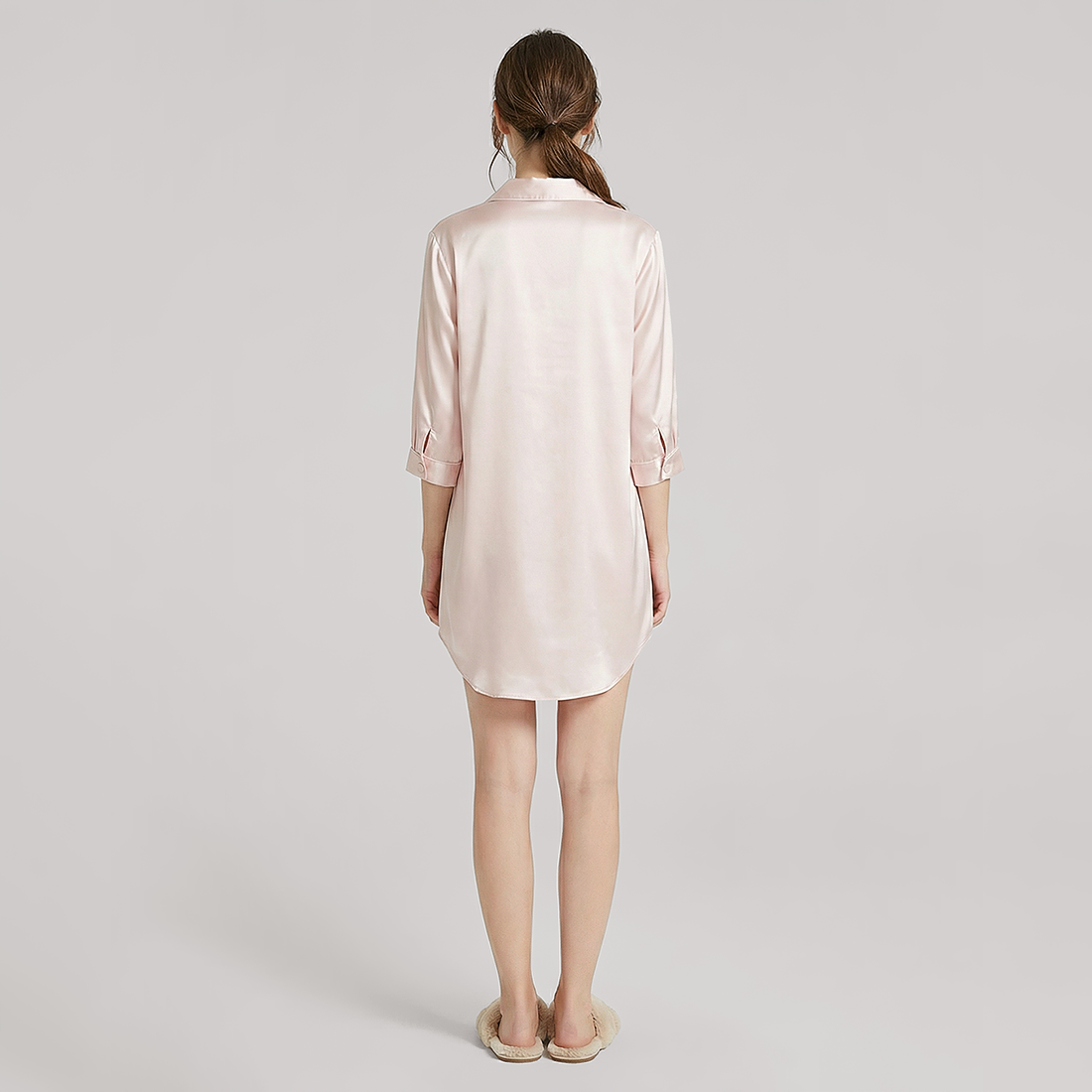 Nomee Butterfly Embroidery 19 Momme Silk Shirt Nightgown-Nomee