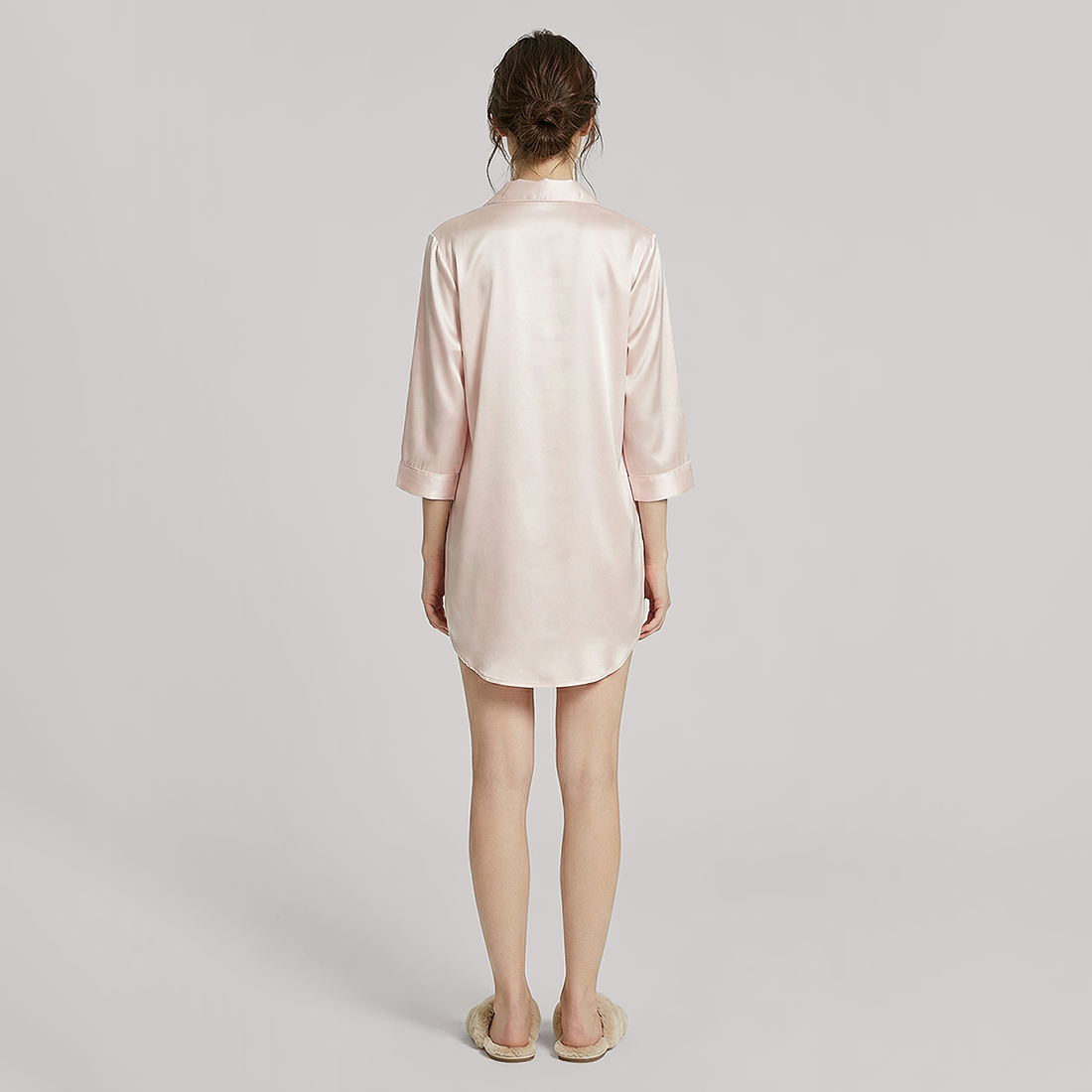 Nomee Butterfly Embroidery 19 Momme Silk Shirt Nightgown-Nomee