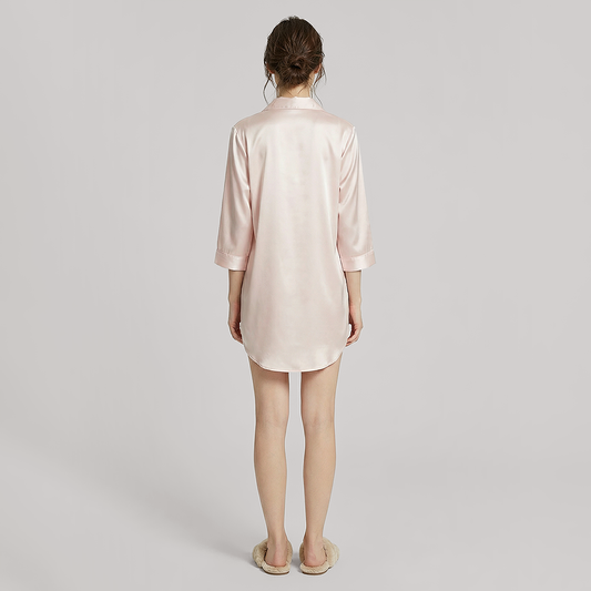 Nomee Butterfly Embroidery 19 Momme Silk Shirt Nightgown-Nomee