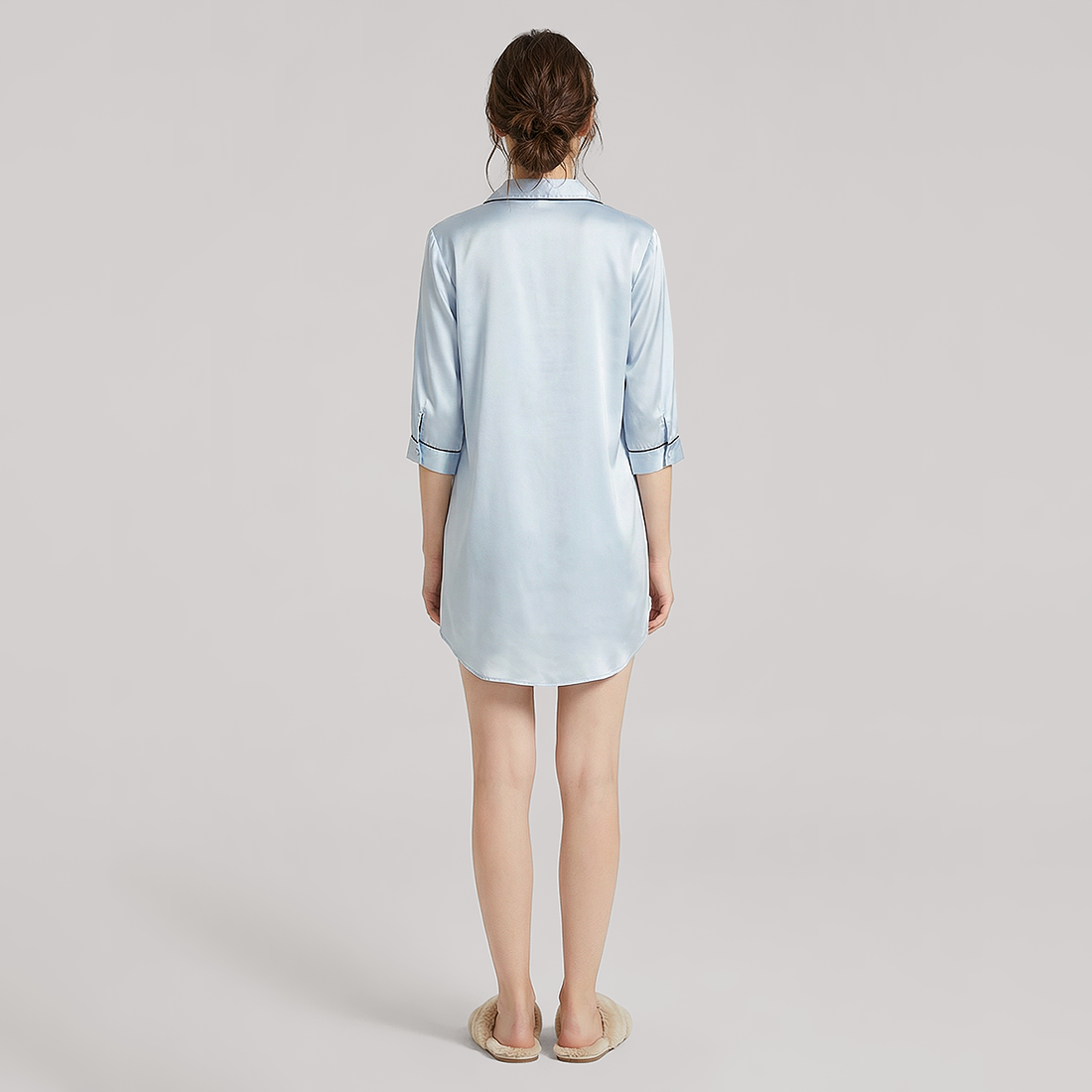 Nomee Butterfly Embroidery 19 Momme Silk Shirt Nightgown-Nomee
