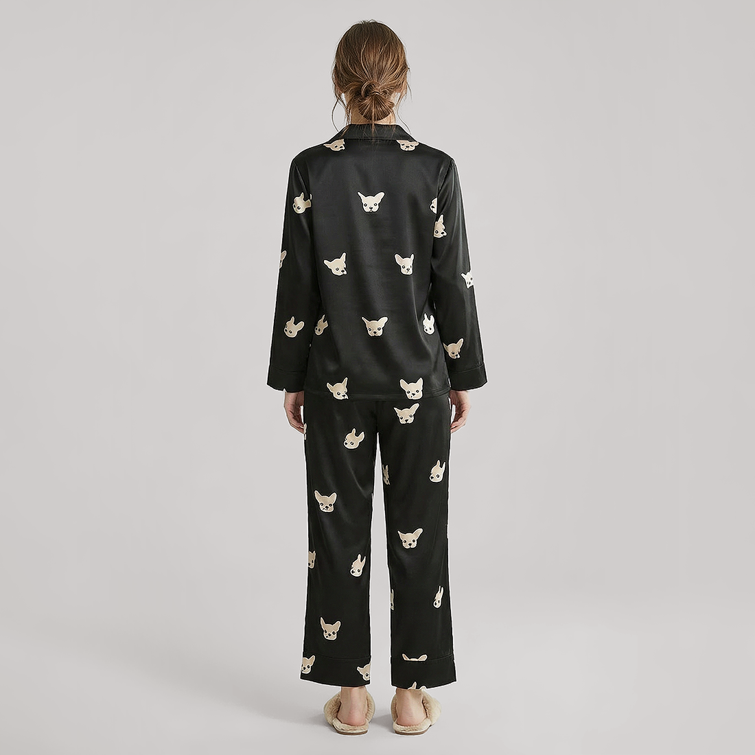19 Momme Couple‘s Silk Pajama Set - Cute Dog Print Loungewear - Nomee