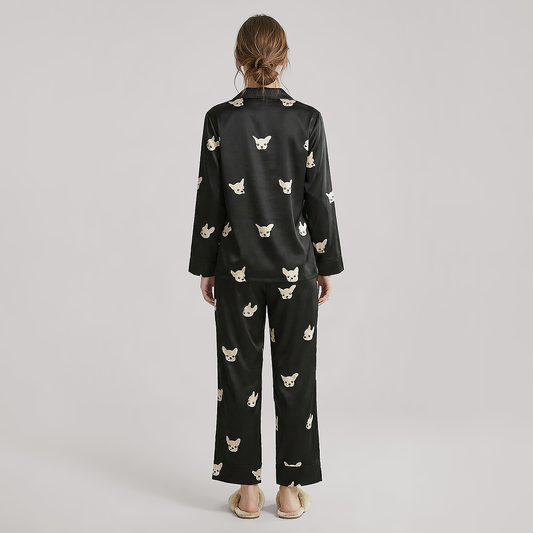 19 Momme Couple‘s Silk Pajama Set - Cute Dog Print Loungewear - Nomee