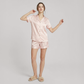 19 Momme Silk Short Sleeve Shorts Set - Pink Stripe Summer Pajama - Nomee