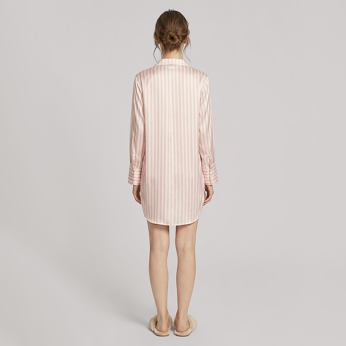 19 Momme Silk Shirt Dress - Long Sleeve Stripe Nightgown for Women - Nomee