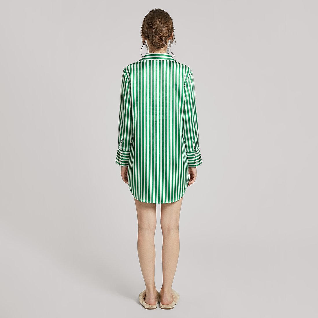 19 Momme Silk Shirt Dress - Long Sleeve Stripe Nightgown for Women - Nomee