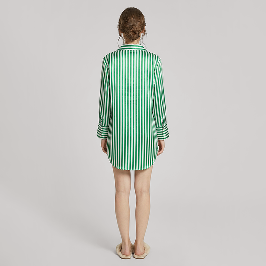 19 Momme Silk Shirt Dress - Long Sleeve Stripe Nightgown for Women - Nomee