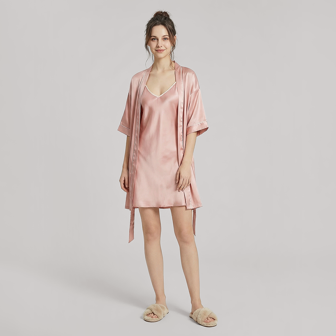 16 Momme Silk Slip Dress & Robe Set - 2 Piece Sleepwear - Nomee