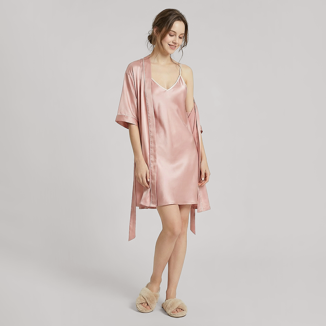 16 Momme Silk Slip Dress & Robe Set - 2 Piece Sleepwear - Nomee
