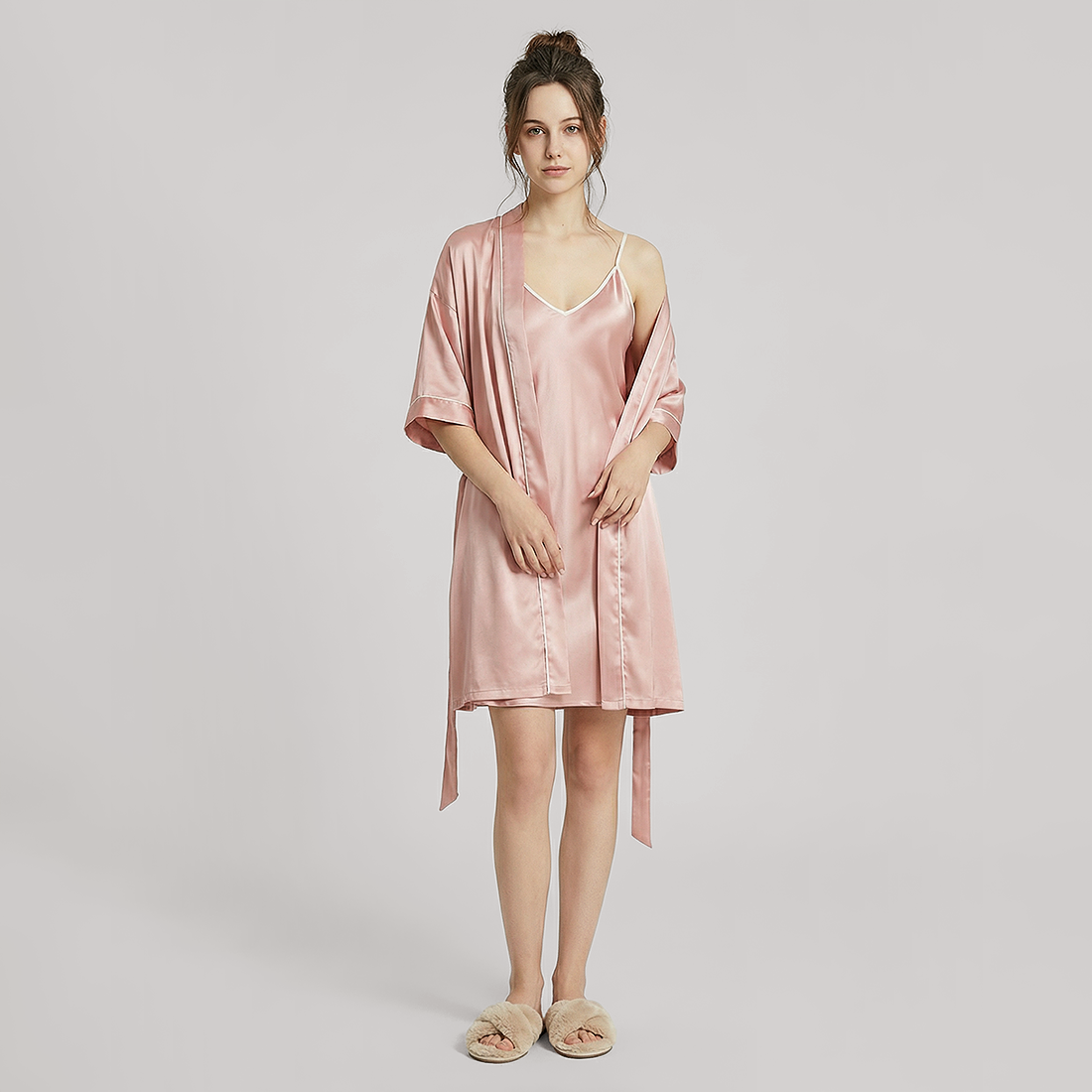 16 Momme Silk Slip Dress & Robe Set - 2 Piece Sleepwear - Nomee