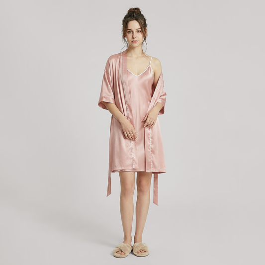16 Momme Silk Slip Dress & Robe Set - 2 Piece Sleepwear - Nomee