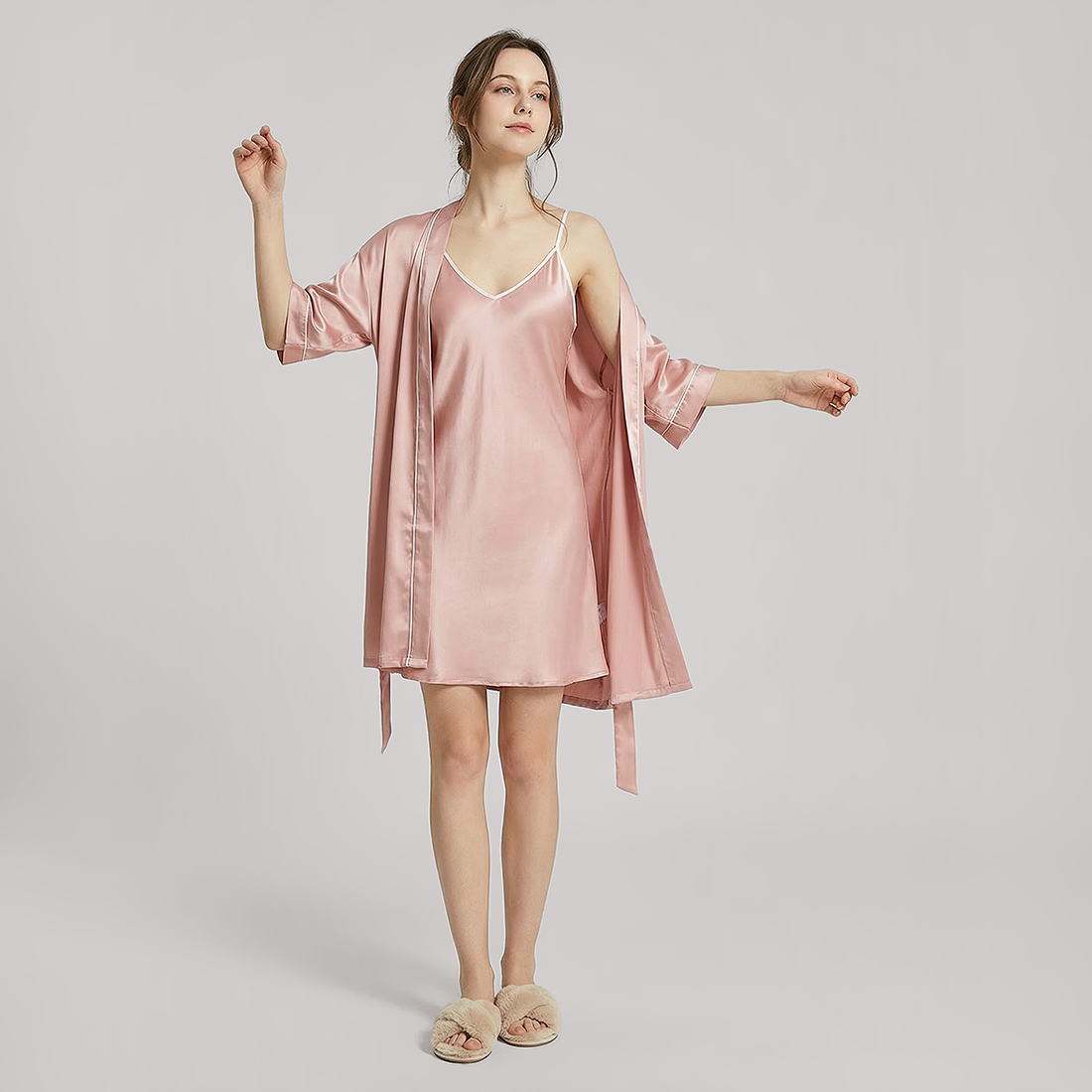 16 Momme Silk Slip Dress & Robe Set - 2 Piece Sleepwear - Nomee