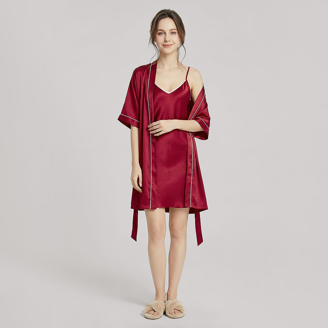 16 Momme Silk Slip Dress & Robe Set - 2 Piece Sleepwear - Nomee
