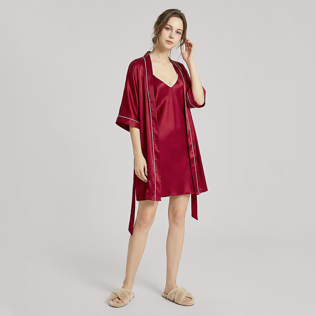 16 Momme Silk Slip Dress & Robe Set - 2 Piece Sleepwear - Nomee
